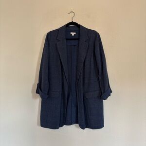 J. Jill Blue Slat Open Front Longline Blazer Jacket